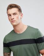 Only & Sons Longline T-shirt With Cut And Sew Stripe - Green