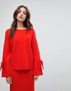Warehouse Split Bow Cuff Milano Sweater - Red
