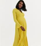 Asos Design Maternity Wrap Maxi Dress In Yellow Polka Dot