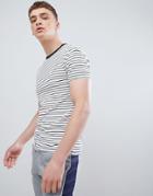 River Island Muscle Fit T-shirt In White And Navy Stripe - White