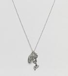 Sacred Hawk Rose & Coin Charm Pendant Necklace - Silver