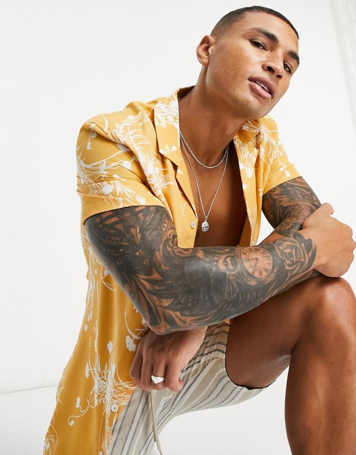 Asos Design Regular Revere Shirt In Yellow With Floral Print-neutral
