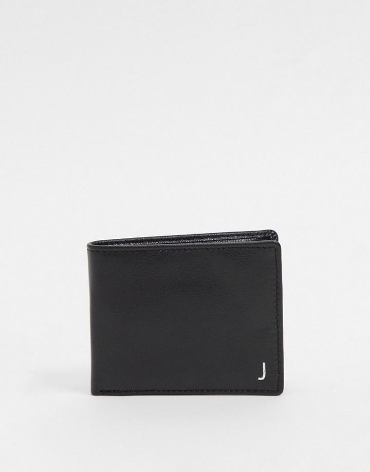 Asos Design Personalised Leather Wallet In Black With Silver J Initals