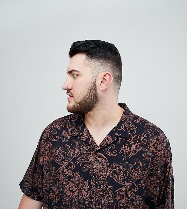 Jacamo Plus Short Sleeve Revere Collar Shirt In Paisley Print - Black