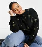 Simply Be Embroidered Lightning Bolt Sweater In Black