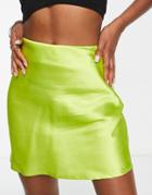 Violet Romance Satin Mini Skirt In Chartreuse - Part Of A Set-green