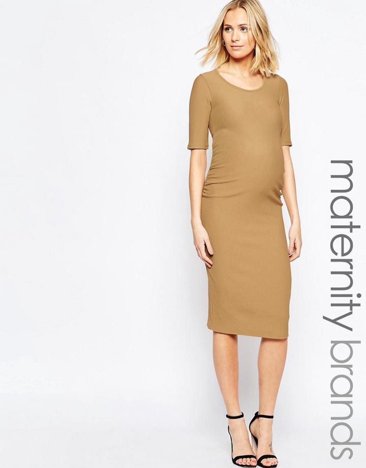 Bluebelle Maternity Bodycon Midi Dress - Beige