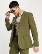 Asos Design Super Skinny Suit Jacket In Olive-green