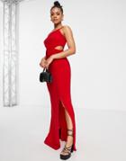 Trendyol Asymmetric Strappy Maxi Dress With Cut Out In Red