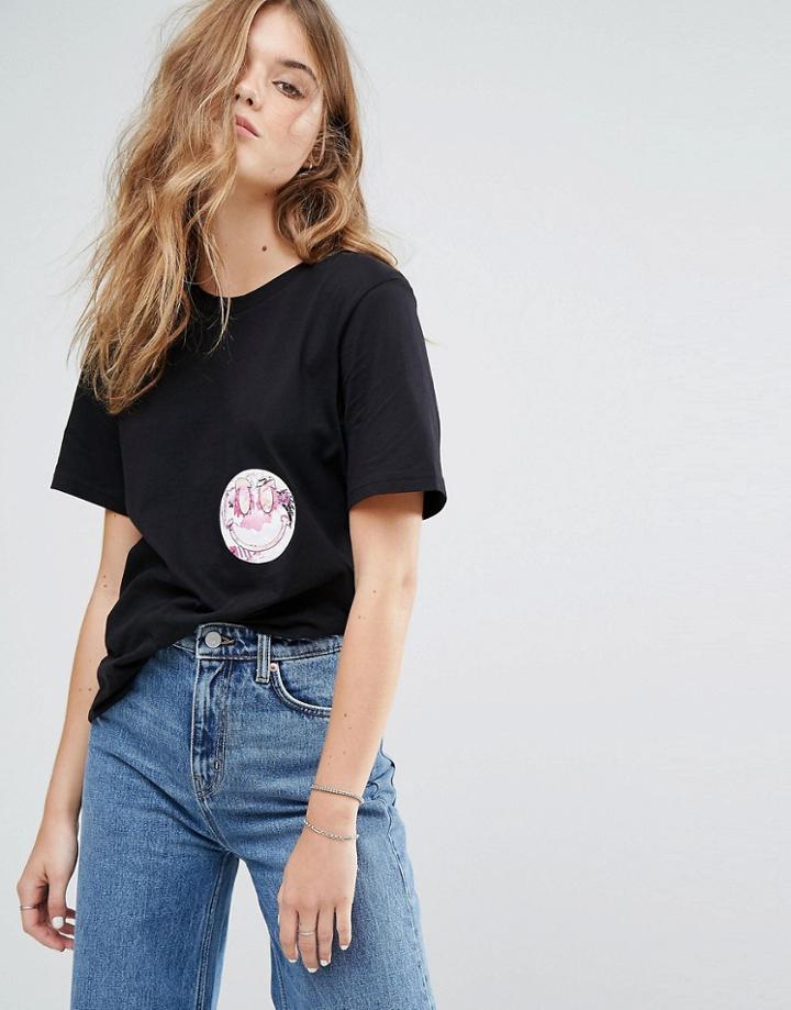 Cheap Monday Artist Collab Smiling Face Chest Print Logo T-shirt - Black