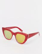 Asos Flat Top Cat Eye Sunglasses With Metal Sandwich And Flat Lens & Acetate Transfer - Red