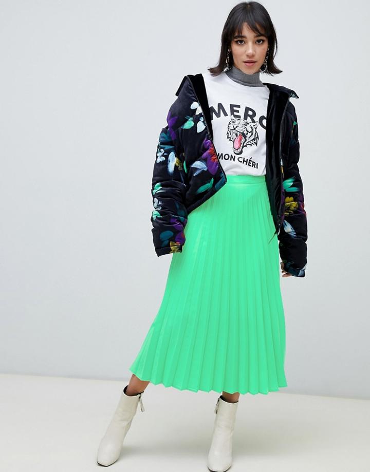 Stradivarius Bright Green Pleat Skirt - Green