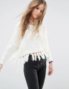 Moon River Fray Detail Sweater - White