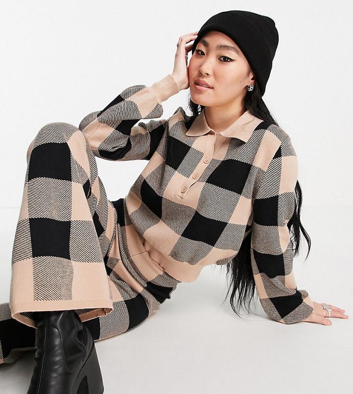 Reclaimed Vintage Inspired Polo Sweater In Check-neutral