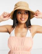 Asos Design Structured Straw Bucket Hat In Camel With Size Adjuster-brown