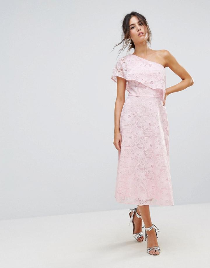 Warehouse Floral Lace One Shoulder Dress - Pink