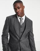 Asos Design Wedding Super Skinny Suit Jacket In Charcoal Herringbone-grey