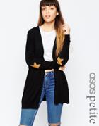 Asos Petite Swing Cardigan With Tan Suede Look Star Elbow Patches - Black