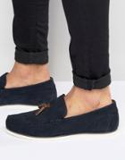Asos Loafers In Navy Suede - Navy
