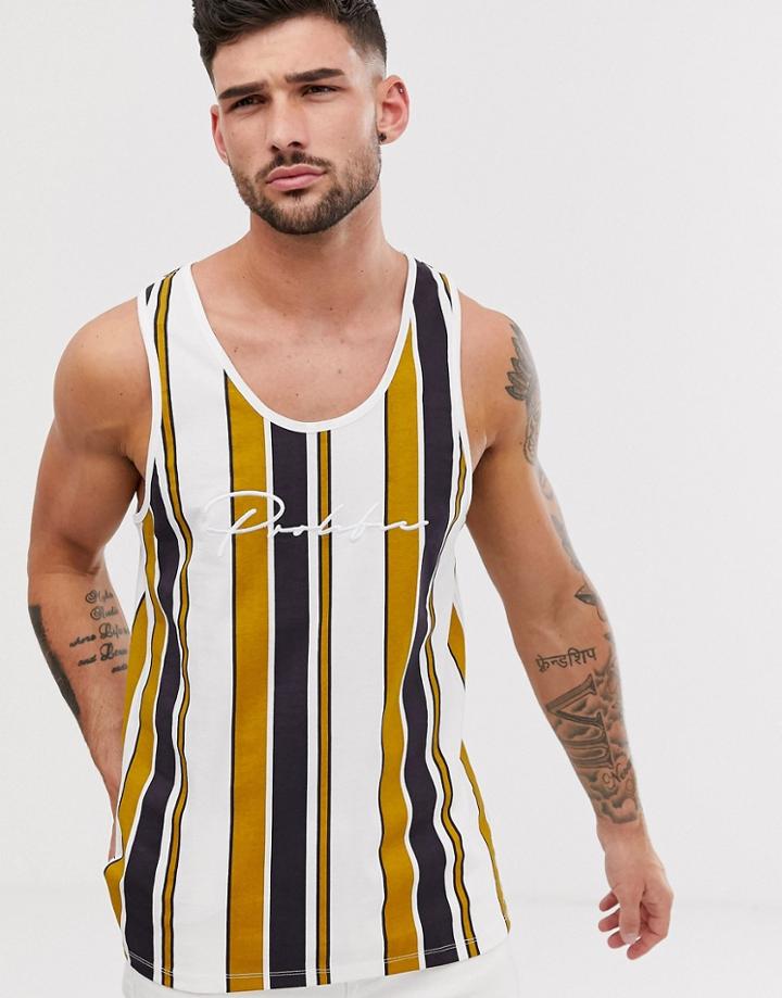 River Island Tank With Prolific Print In Mustard Stripe