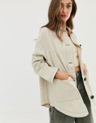 Asos Design Linen Jacket With Contrast Stitch Detail - Stone