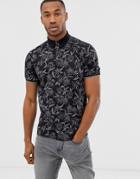 Ted Baker Polo Shirt In Black Floral Print
