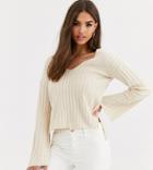 Micha Lounge Ribbed Step Hem Sweater-beige