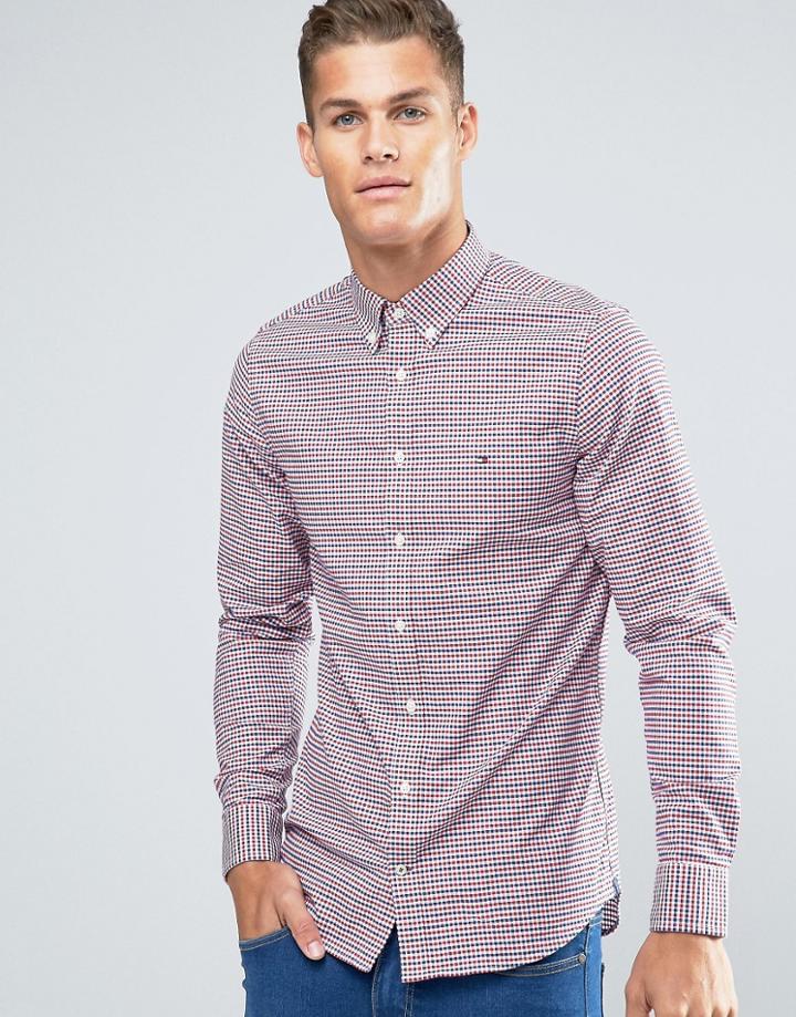 Tommy Hilfiger Shirt With 2 Color Gingham In Slim Stretch Red - Red