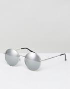 Asos Small 90s Metal Round Sunglasses With Silver Mirrored Lens - Silver