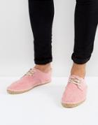 Asos Lace Up Espadrilles In Pink Faux Suede - Pink