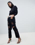 Diesel Aryel Mid Waist Mom Jean With Extreme Rips - Black