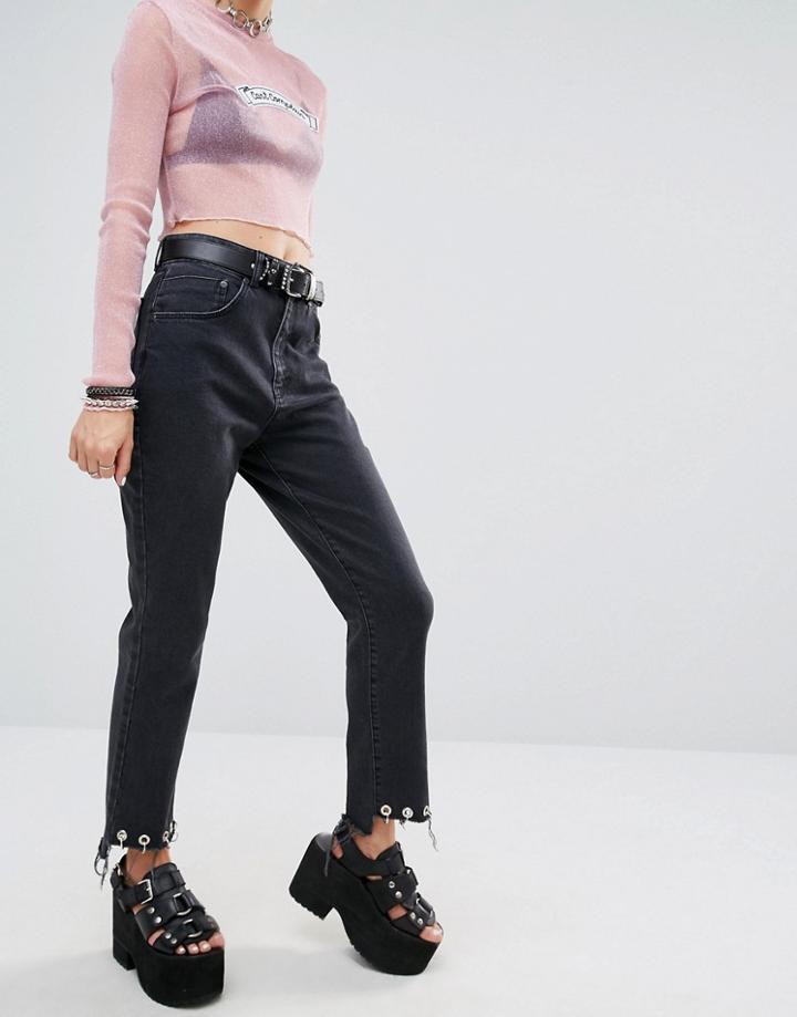 The Ragged Priest Piercing Hem Jeans - Black
