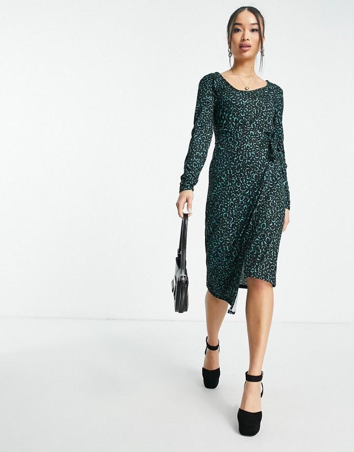 Style Cheat Wrap Midi Dress In Green Leopard
