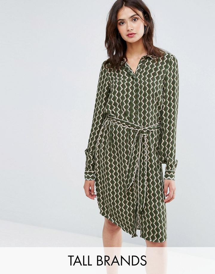 Y.a.s Tall Long Sleeve Shirt Dress In Geo Print - Navy