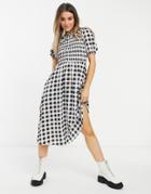 New Look Collar Detail Midi Dress In Black Gingham