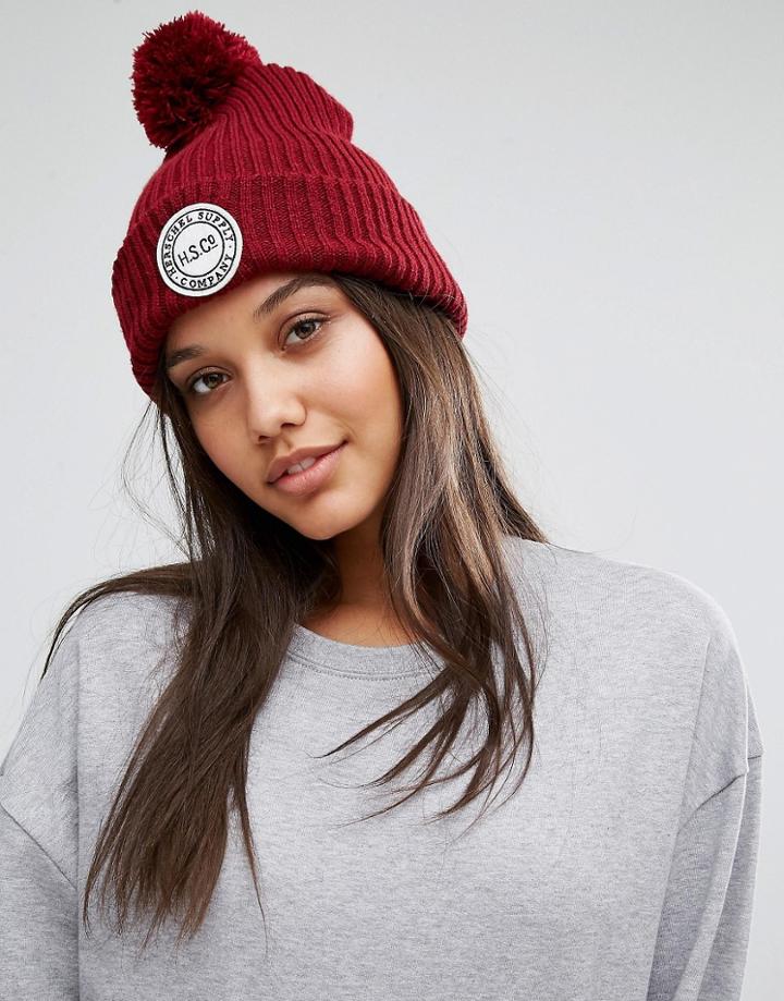 Herschel Knitted Bobble Beanie In Wine - Red