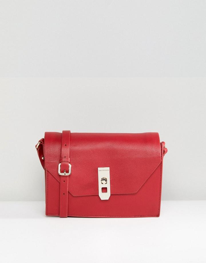 Paul Costelloe Real Leather Blue Cross Body Box Bag With Gold Closure - Red