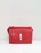 Paul Costelloe Real Leather Blue Cross Body Box Bag With Gold Closure - Red