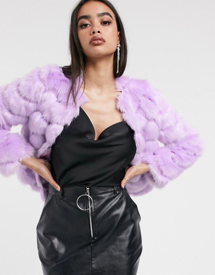 Asos Design Chevron Textured Faux Fur Jacket In Lilac - Black