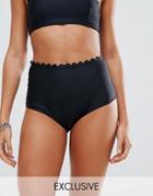 South Beach Scallop Edge High Waist Mix & Match Bikini Bottom - Black