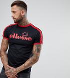 Ellesse Ringer T-shirt With Striped Sleeve In Black - Black