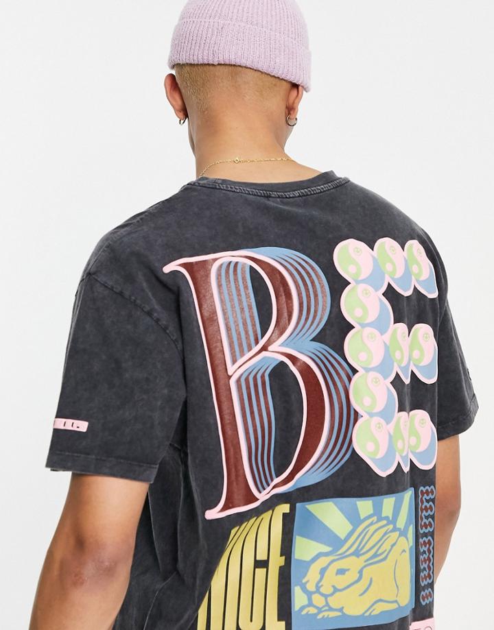Crooked Tongues T-shirt With Be Nice Print In Washed Black