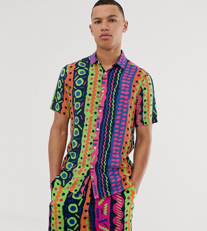 Asos Design Tall Two-piece Regular Fit Shirt With 80's Abstract Print - Multi