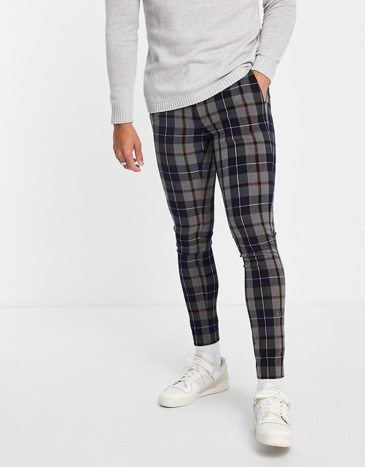 Asos Design Super Skinny Smart Pants In Navy Check