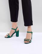 Asos Design Hawk Chain Block Heeled Sandals - Green