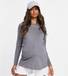 Asos Design Maternity Ultimate T-shirt With Long Sleeve In Cotton Blend In Shark Gray - Gray