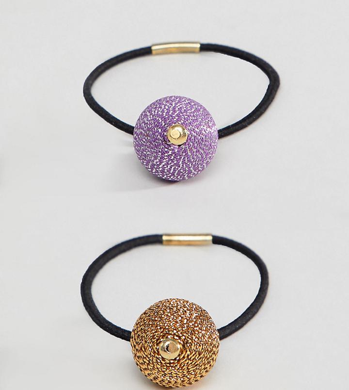 Asos Design Pack Of 2 Metallic Ball Hair Ties - Multi