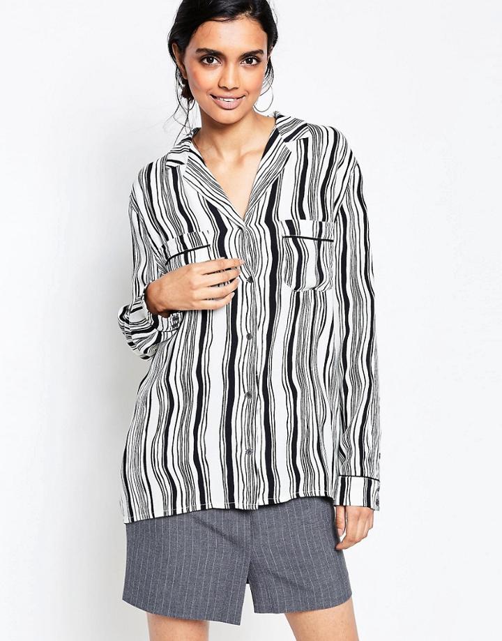 Ganni Nairobi Crepe Wavey Striped Blouse