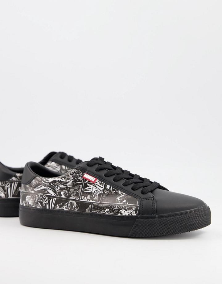 Pull & Bear Marvel Print Sneakers In Black