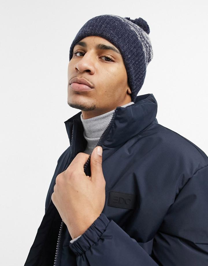 Asos Design Bobble Beanie In Navy Fairisle Design